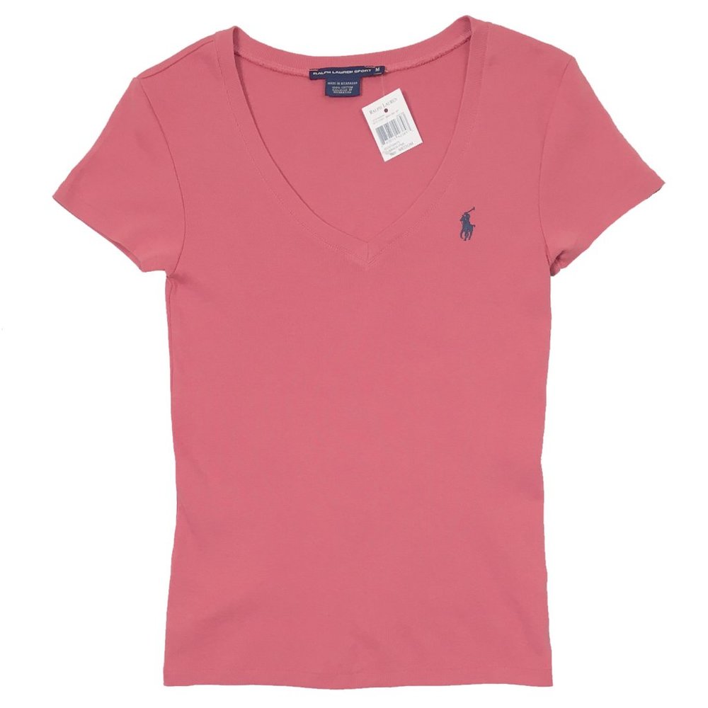 NEW Vintage Polo Ralph Lauren Womens Short Sleeve T Shirt Pink Navy Polo Player